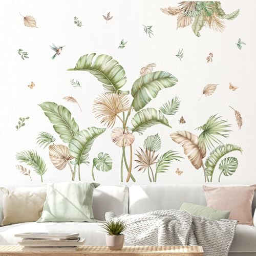 decalmile Wandtattoo Boho Palmen Blätter Wandaufkleber Tropische Pflanzen Blätter Grüne Wandsticker Schlafzimmer Wohnzimmer Kinderzimmer Wanddeko