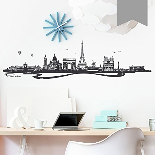 WANDKINGS Wandtattoo Skyline Paris (mit Sehenswürdigkeiten und Wahrzeichen der Stadt) 190 x 49 cm Mittelgrau - erhältlich in 33 Farben