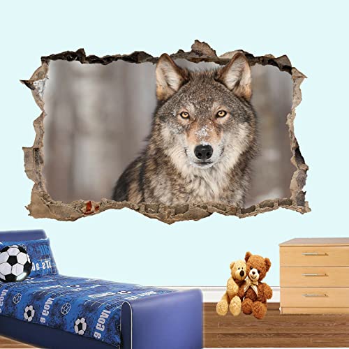 Kuletkear 3D Wandtattoo, Durchbruch Wandaufkleber für Kinderzimmer, Wandtattoos für Wohnzimmer, Tierischer Wolf B 83 x H 55 cm Wandsticker, Wandbild Junge Mädchen Schlafzimmer