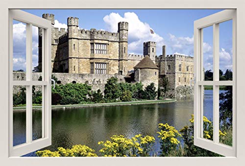 Unified Distribution Leeds Castle Kent England - Wandtattoo mit 3D Effekt, Aufkleber für Wände und Türen Größe: 92x61 cm, Stil: Fenster