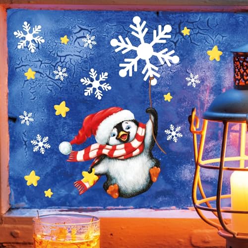 Wandtattoo Loft Fensterbild Weihnachten Winter Pinguin Schneeflocken Kinderzimmer Fenster Weihnachtsdeko, 2. A3 Bogen