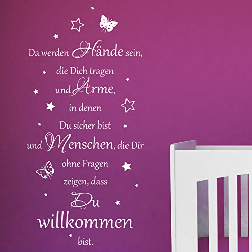 DESIGNSCAPE® Wandtattoo Zur Geburt: Da werden Hände sein, die Dich tragen und Arme, in denen du sicher bist... Kinderzimmer, Babyzimmer | Farbe: grasgrün | Größe: groß (79 x 160 cm)