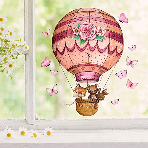 ilka parey wandtattoo-welt Fensterbild Heißluftballon Fuchs Hase Bär Schmetterlinge wiederverwendbar Fensterbilder Frühling Deko Dekoration bf126 - ausgewählte Größe: *2. Tiere Heißluftballon*