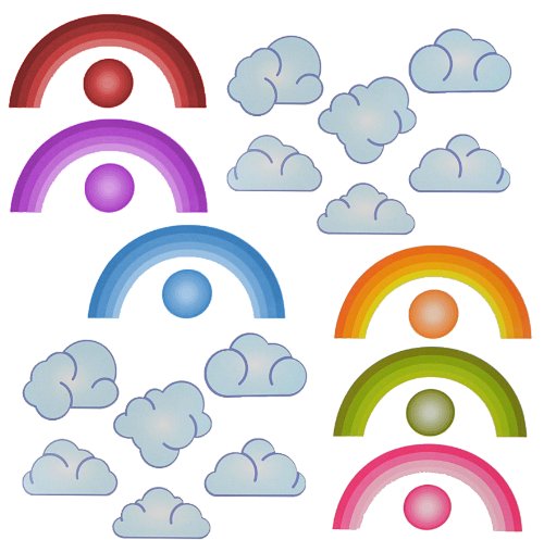 XXL Wandtattoo/Sticker - Regenbogen Wolken Bäume bunt - Wandsticker Aufkleber selbstklebend Wolke