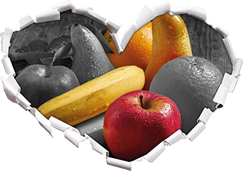 Stil.Zeit Frisches Obst auf Holztisch schwarz/weiß Herzform im 3D-Look, Wand- oder Türaufkleber Format: 92x64.5cm, Wandsticker, Wandtattoo, Wanddekoratio