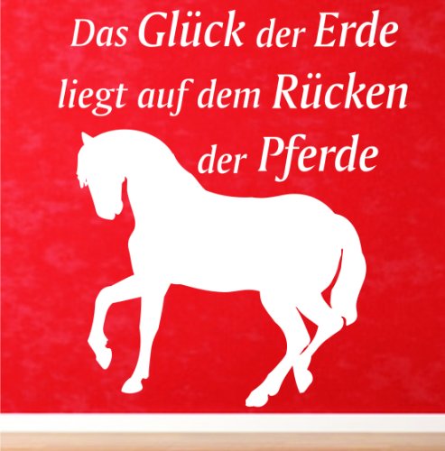 wall-refine WS-00160 | DAS GLÜCK DER Erde LIEGT AUF DEM RÜCKEN DER Pferde | Premium Wandtattoo Wandaufkleber der Extra-Klasse, 50 x 57 cm Weiss, seidenmatter Glanz