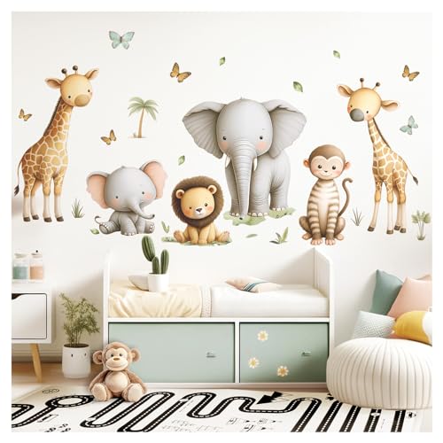 Little Deco Wandsticker Safari Tiere Set Wandtattoo Kinderzimmer Dschungel Schlafzimmer Giraffe Wandaufkleber Elefant Babyzimmer Wanddeko DL5038-04