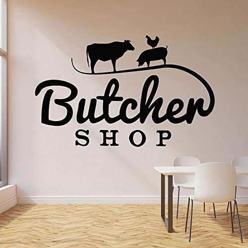 NSRJDSYT Logo Wandtattoo Kuh Schwein Huhn Tiere Vieh Fleisch Tür Fenster Vinyl Aufkleber Metzgerei Interior Decor Wallpaper Art 42x67cm