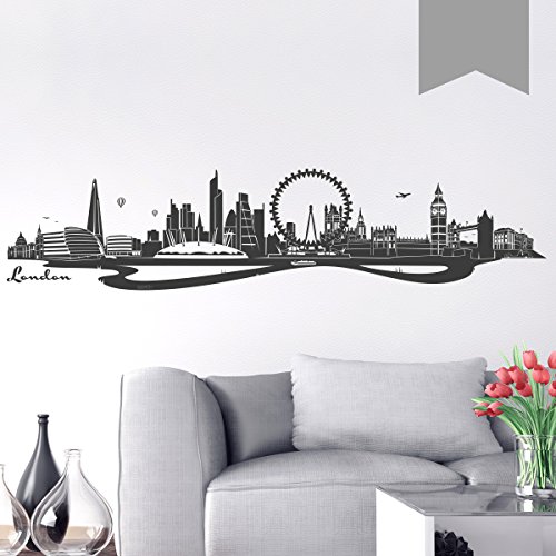 WANDKINGS Wandtattoo Skyline London (mit Sehenswürdigkeiten und Wahrzeichen der Stadt) 210 x 47 cm Mittelgrau - erhältlich in 33 Farben