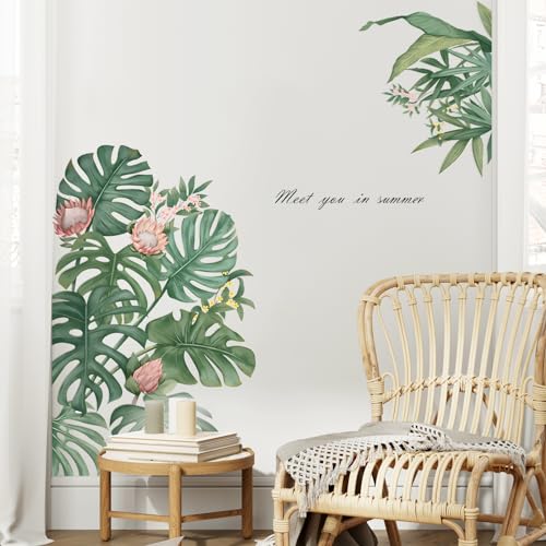 Tanlaby Tropische Pflanzen Wandtattoo Grüne Palme Blätter Wandaufkleber Natürliche Blume Pflanzen Wandsticker Wanddeko für Schlafzimmer Wohnzimmer Sofa Hintergrund Wanddeko