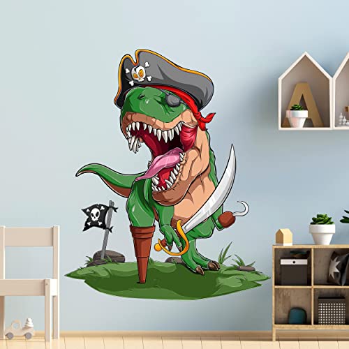 WANDKIND T-Rex Pirat V289 Wandtattoo Kinderzimmer | handgezeichnet | AUFKLEBER Kindergarten | Wandsticker Babyzimmer, Kinderzimmer T-Rex (60 x 60 cm)