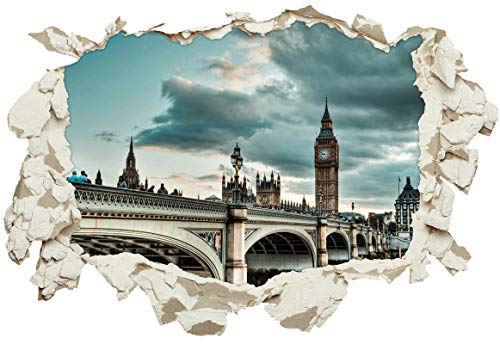 Unified Distribution Großbritannien London Big Ben - Wandtattoo mit 3D Effekt, Aufkleber für Wände und Türen Größe: 92x61 cm, Stil: Durchbruch