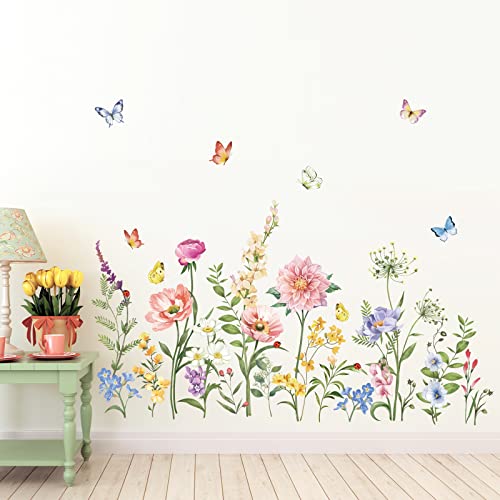 wondever Wandtattoo Garten Blumen Wandaufkleber Mohn Pfingstrose Rosa Blumen Wandsticker Wanddeko für Wohnzimmer Schlafzimmer Fenster