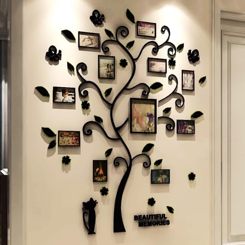 FALANZATH Wandtattoo Baum Stammbaum 3D DIY,Acryl Schwarz Wandaufkleber Baum Wandtattoo,Wandbilder Wandkunst,Wanddeko Deko Wandtattoo Baum für Wohnzimmer Schlafzimmer 160x132cm