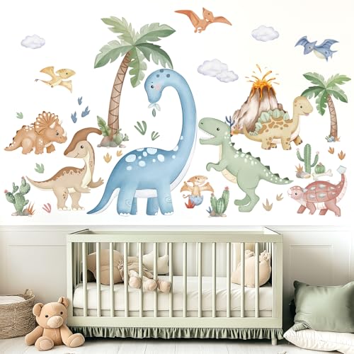 wondever Wandtattoo Dinosaurier XXL Boho Wandaufkleber Dino Groß Dschungel Tiere Kinder Palme Baum Wandsticker Wanddeko für Jungen Babyzimmer Kinderzimmer Spielzimmer