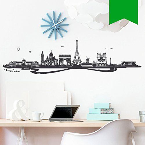 WANDKINGS Wandtattoo Skyline Paris (mit Sehenswürdigkeiten und Wahrzeichen der Stadt) 100 x 26 cm gelbgrün - erhältlich in 33 Farben