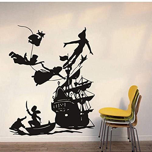 Wandaufkleber Peter Pan Wandtattoo Boy Dream Cartoon Aufkleber Piraten Schiff Dekor Wandaufkleber Kinderzimmer Schlafzimmer Wasserdichte Vinyl Aufkleber 73X57Cm