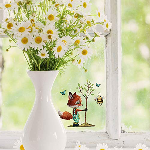 ilka parey wandtattoo-welt Mini-Fensterbilder Fensterbild Ostern Fuchs REH Hase Pusteblume wiederverwendbar Fensterdeko bf31mini - ausgewählte Farbe: *bunt* ausgewählte Größe: *9. Fuchs pflanzt Baum*