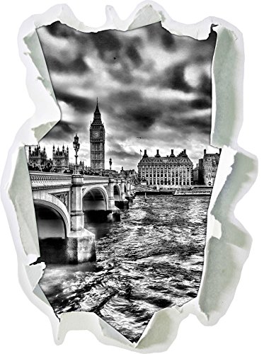 Stil.Zeit Monocrome, Themse London Big Pen Großbritannien Papier im 3D-Look, Wand- oder Türaufkleber Format: 62x45cm, Wandsticker, Wandtattoo, Wanddekoration