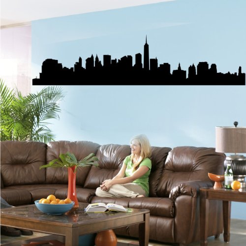 WANDTATTOO/Wandsticker w506 Skyline New York Wandaufkleber 40x9 cm schwarz