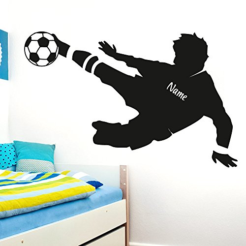 Wandaro Wandtattoo Fußballspieler Wunschname I dunkelgrau (BxH) 91 x 58 cm I Fußball Aufkleber Ball Kinderzimmer Wandaufkleber Junge Wandsticker Sticker E038