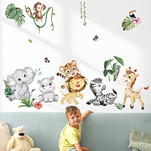 decalmile Wandtattoo Dschungel Tiere Wandaufkleber Safari Elefant Löwe Giraffe Wandsticker Babyzimmer Kinderzimmer Schlafzimmer Wanddeko