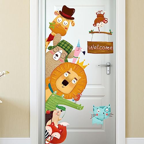 HIMKI Türaufkleber Kinderzimmer Naturlandschaft Tür Sticker selbstklebend Wandtattoo Wald Pflanzen-Türdeko für Wohnzimmer Schlafzimmer Kinderzimmer Kindergarten Klassenzimmer (Welcome)