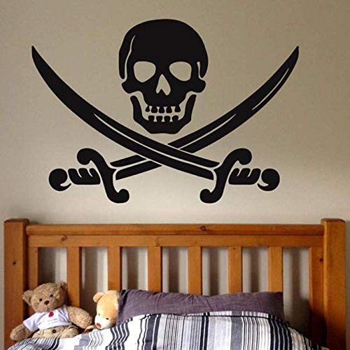 Piraten Schädel Dolch Wandtattoo Junge Schlafzimmer Mann Höhle Wohnkultur Cooles Muster Vinyl Wandaufkleber Abnehmbare Schwarze Tapete 42X60 Cm