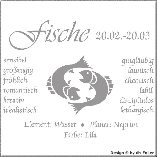 wall-refine WS-00765 | Sternzeichen Fische | Premium Wandtattoo Wandaufkleber der Extra-Klasse, 75 x 58 cm, Silber oder 33 weiteren Farben und 3 Grössen erhältlich, seidenmatter Glanz