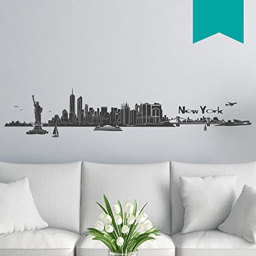 WANDKINGS Wandtattoo Skyline New York (mit Sehenswürdigkeiten und Wahrzeichen der Stadt) 135 x 27 cm türkis - erhältlich in 33 Farben