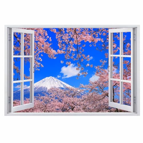 Wandbilder Wandtattoo 3D Schneeberg Wanddurchbruch Wandaufkleber Kirschblüten Fensterdeko Bilder Wanddeko Mädchen Aufkleber Selbstklebend Fenstersticker Wandsticker Kinderzimmer Deko 67x45cm