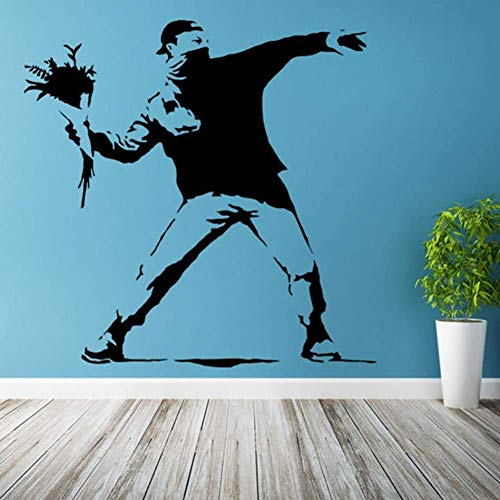 Street Art Wandaufkleber Blumenwerfer Street Graffiti Vinyl Decals Abnehmbare Wandbilder im Banksy-Stil Home Decor