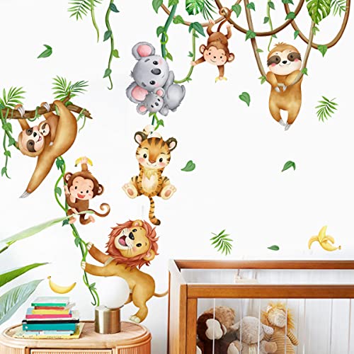 HGDESIGN® Wandtattoo Wandaufkleber Wald Tiere Dschungel Affe Faultier Koala Tiger Löwe Zoo Wandsticker Kinderzimmer Babyzimmer Kind Baby Junge Mädchen Wanddeko (A)