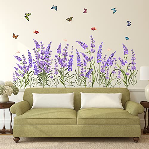 AnFigure Lavendel Blumen Wand Ecke Abziehbilder Wandtattoo Wohnzimmer Wandaufkleber Lavendel Floral Schlafzimmer Wandabziehbilder Sockelleiste Grün Wandabziehbilder Familie TV Sofa Heim Wanddekoration