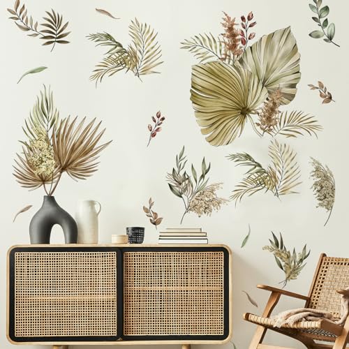 3 Blatt Wandtattoo,Boho Palme Blätter Wandaufkleber,Tropische Pflanzen Wandsticker,Grüne Pflanzen Wandtattoo,Wandaufkleber,Wandsticker Schlafzimmer Wohnzimmer Sofa Hintergrund Wanddeko,30 x 90cm