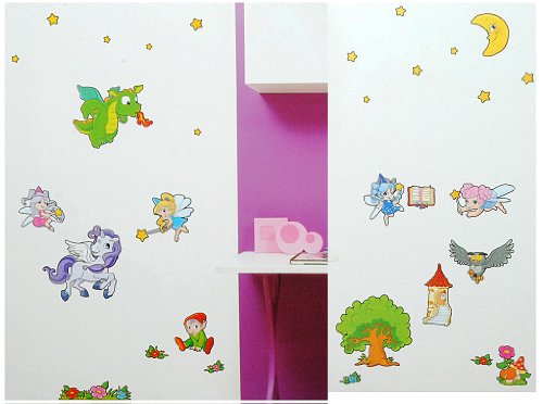 alles-meine.de GmbH 33 TLG. Set XL Wandsticker Märchen - Wandtattoo Drache Einhorn Troll Fee Elfe Aufkleber Wandaufkleber - selbstklebend für Wohnzimmer und Kinderzimmer Deko Sti..