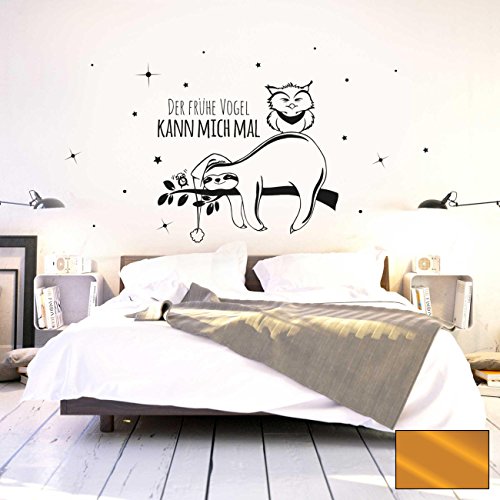 ilka parey wandtattoo-welt® Wandtattoo Wandaufkleber Wandbild Faultier Eule Der frühe Vogel kann Mich mal M2045 - ausgewählte Farbe: *Kupfer* - ausgewählte Größe: *XL - 100cm breit x 54cm hoch*