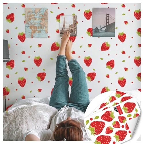 WandSticker4U®- [3er Set] Wandtattoo ERDBEEREN Kinder I fruchtige Wandsticker Kinderzimmer Mädchen & Junge I Erdbeeren Aufkleber Obst Sticker Küche Kühlschrank Möbel Sticker DIY Deko