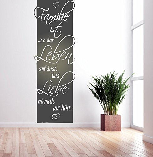 timalo® *Banner* Wandtattoo Wohnzimmer Aufkleber Spruch Familie ist wo Leben anfängt und die Liebe.. 1pt2-TK15 (H 180 cm x B 58 cm)