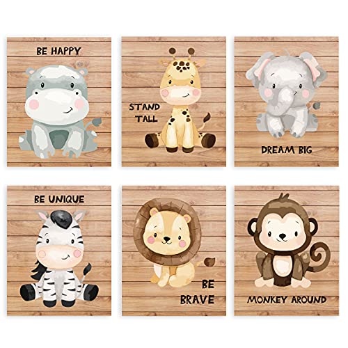 Woodland Animals Kinderzimmer Wandkunst, inspirierendes Zitat, Drucke, Set mit 6 Fotos 20 x 25 cm, Safari-Tiere, Poster für Kinderzimmer, Schlafzimmer, Spielzimmer