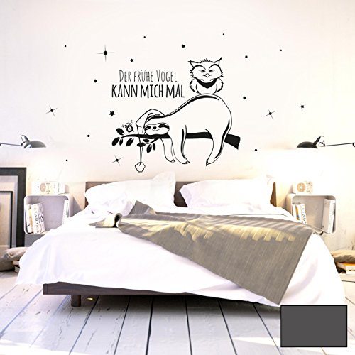 ilka parey wandtattoo-welt Wandtattoo Wandaufkleber Wandbild Faultier Eule Der frühe Vogel kann Mich mal M2045 ausgewählte Farbe: *dunkelgrau* - ausgewählte Größe: *M - 60cm breit x 32cm hoch*