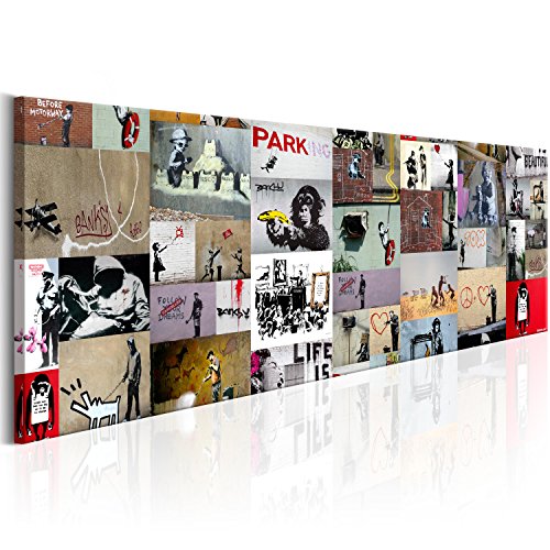 murando Akustikbild 120x40 cm Bilder Hochleistungsschallabsorber Schallschutz Leinwand Akustikdämmung 1 tlg Wandbild Raumakustik Schalldämmung - Banksy Collage i-C-0090-b-b