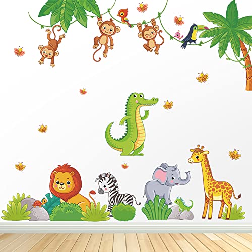 Wandtattoo Dschungel Tiere Wandaufkleber Affe Elefant Giraffe Wandsticker Safari Wandaufkleber Wandabziehbilder Kinderzimmer Babyzimmer Schlafzimmer Wanddeko