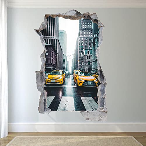 USA NEW YORK GELB TAXI WANDAUFKLEBER KUNST WANDBILDER BÜRO WOHNDEKOR Wandtattoo 3D ART Wandaufkleber Poster Aufkleber