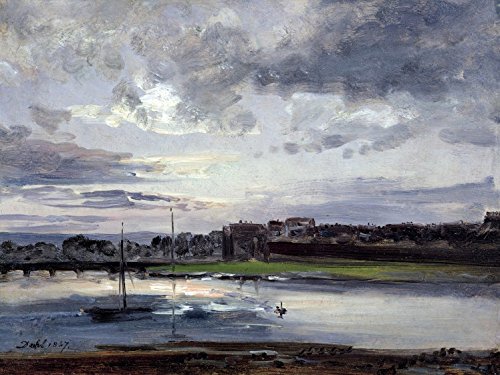 1art1 Johan Christian Dahl Die Elbe Und Dresden-Neustadt Im Abendlicht, 1837, 2-Teilig Fototapete Poster-Tapete 240x180 cm