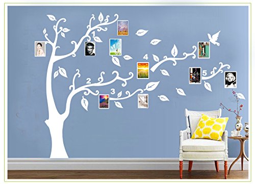 Deco-idea Wandtattoo wandaufkleber wandsticker Baum Zweige Bilderrahmen Vogel 40 Farben zur Wahl wbm23(090 Silber, Grosse2:Baum 120cm x90cm (Hoch))