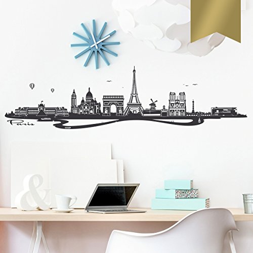 WANDKINGS Wandtattoo Skyline Paris (mit Sehenswürdigkeiten und Wahrzeichen der Stadt) 130 x 34 cm Gold - erhältlich in 33 Farben