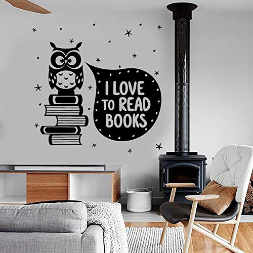 NSRJDSYT Eule Wandtattoo Zitat Ich Liebe Bücher lesen Nette Romantische Kinder Schlafzimmer Klassenzimmer Bibliothek Buchhandlung Innendekoration Vinyl Aufkleber 42x42cm