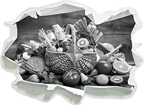 Stil.Zeit Frisches Obst und Gemüse im Korb Kunst B&W, Papier 3D-Wandsticker Format: 92x67 cm Wanddekoration 3D-Wandaufkleber Wandtattoo