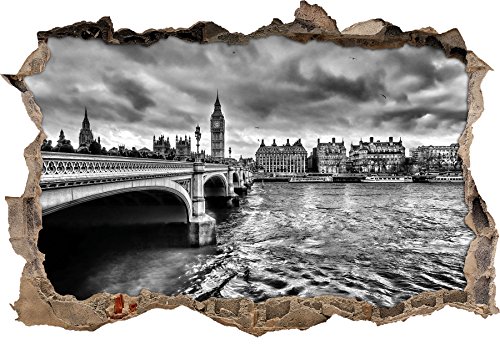 Stil.Zeit Monocrome, Themse London Big Pen Großbritannien Wanddurchbruch im 3D-Look, Wand- oder Türaufkleber Format: 92x62cm, Wandsticker, Wandtattoo, Wanddekoration